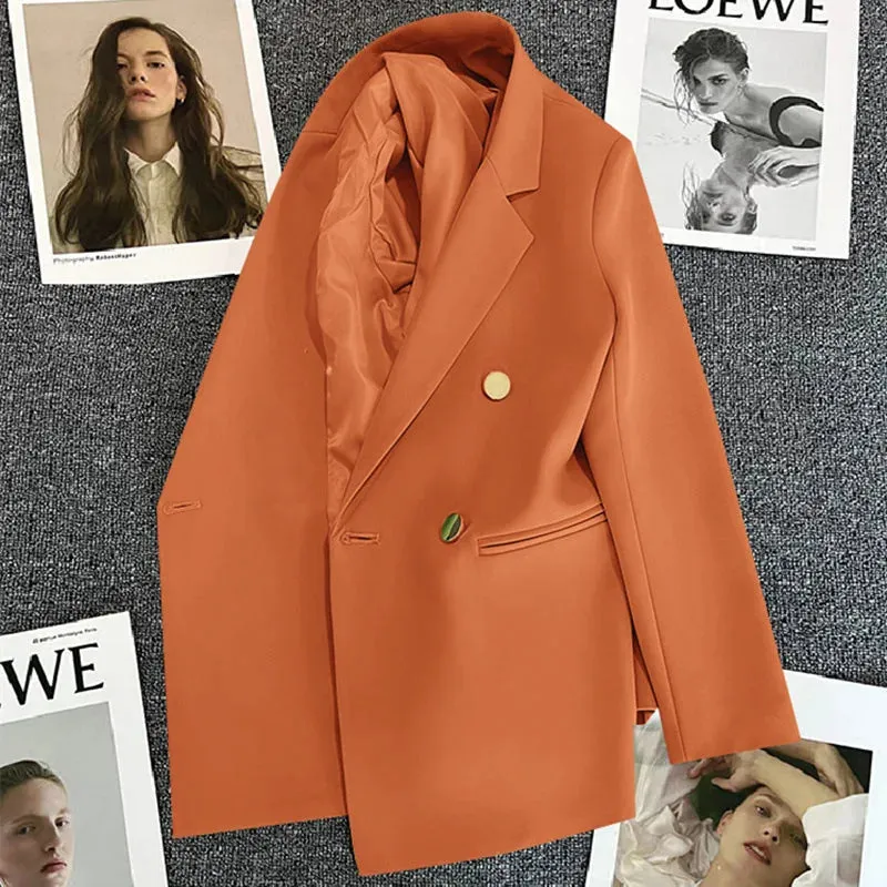 Candy Color OL™ | Women's Double-Breasted Blazer | Notched Lapel, Long Sleeve, Slim Fit with Metal Buttons & Pockets