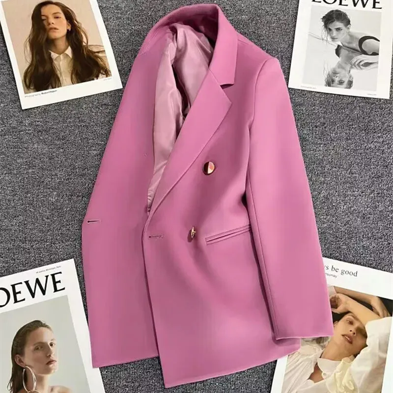 Candy Color OL™ | Women's Double-Breasted Blazer | Notched Lapel, Long Sleeve, Slim Fit with Metal Buttons & Pockets