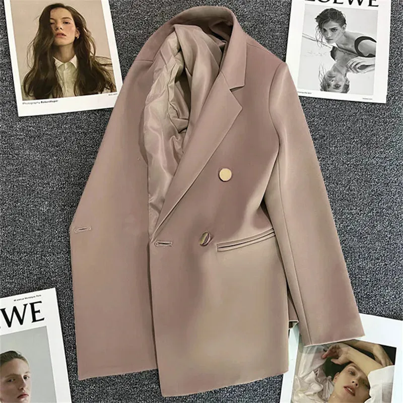 Candy Color OL™ | Women's Double-Breasted Blazer | Notched Lapel, Long Sleeve, Slim Fit with Metal Buttons & Pockets