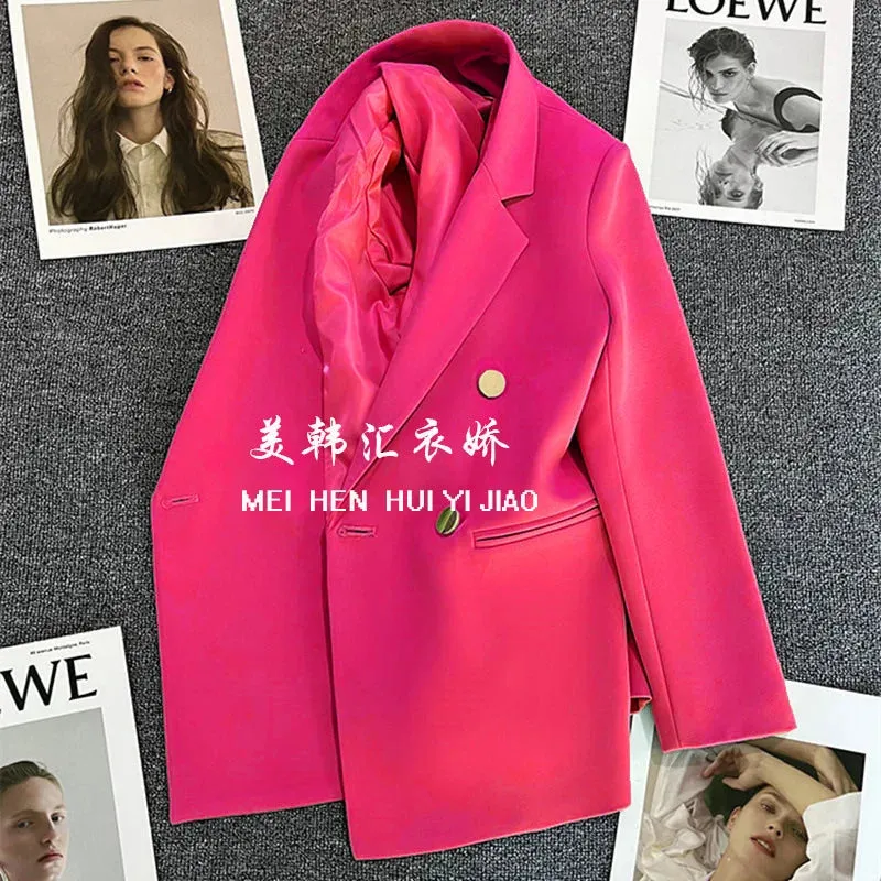 Candy Color OL™ | Women's Double-Breasted Blazer | Notched Lapel, Long Sleeve, Slim Fit with Metal Buttons & Pockets