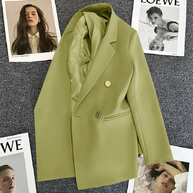 Candy Color OL™ | Women's Double-Breasted Blazer | Notched Lapel, Long Sleeve, Slim Fit with Metal Buttons & Pockets