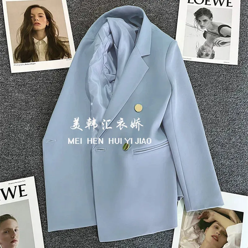 Candy Color OL™ | Women's Double-Breasted Blazer | Notched Lapel, Long Sleeve, Slim Fit with Metal Buttons & Pockets
