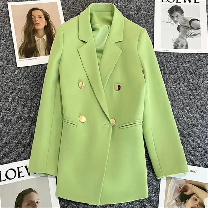 Candy Color OL™ | Women's Double-Breasted Blazer | Notched Lapel, Long Sleeve, Slim Fit with Metal Buttons & Pockets