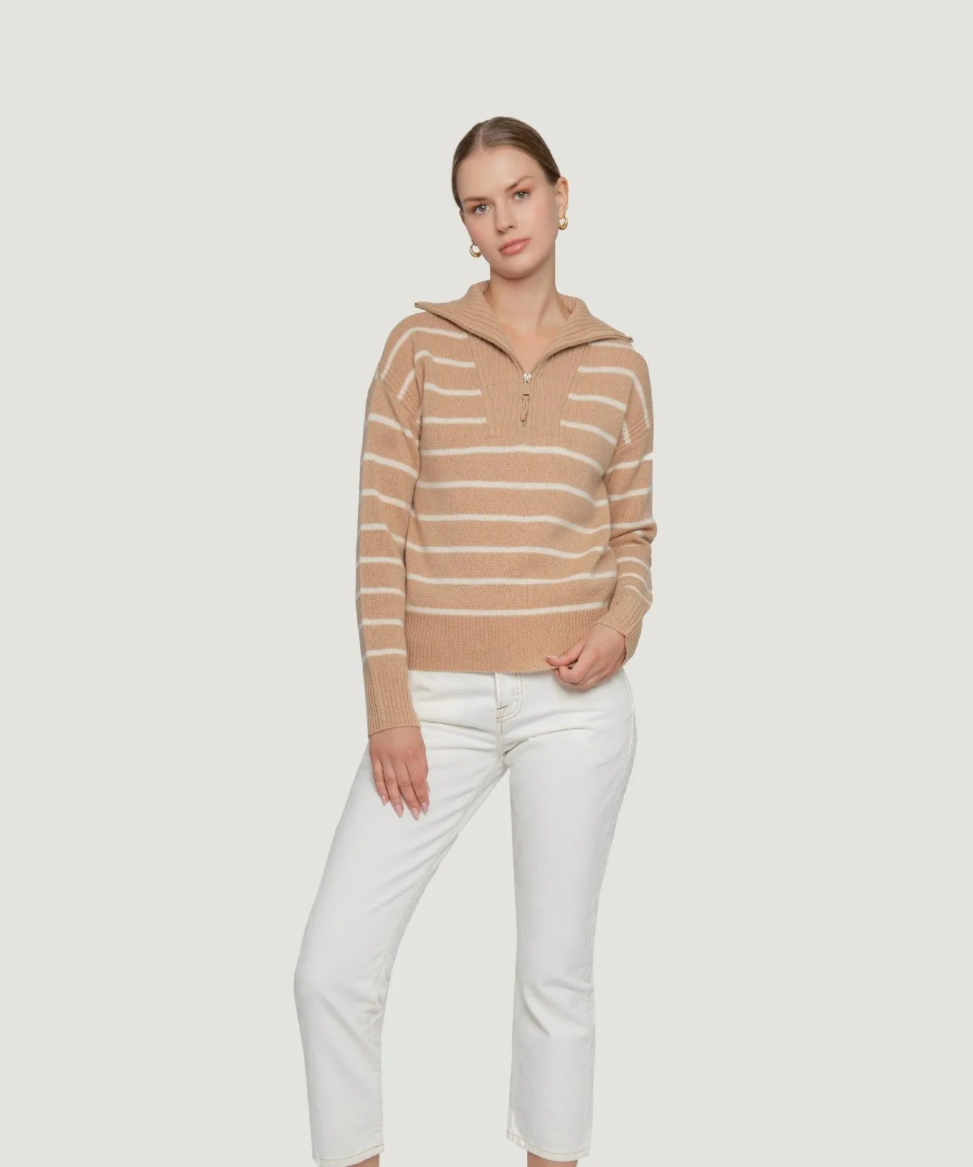 Cashmere Striped Half Zip Sweater