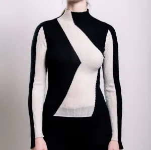 Cashmere Turtle Neck Sweater - Ivory and Black