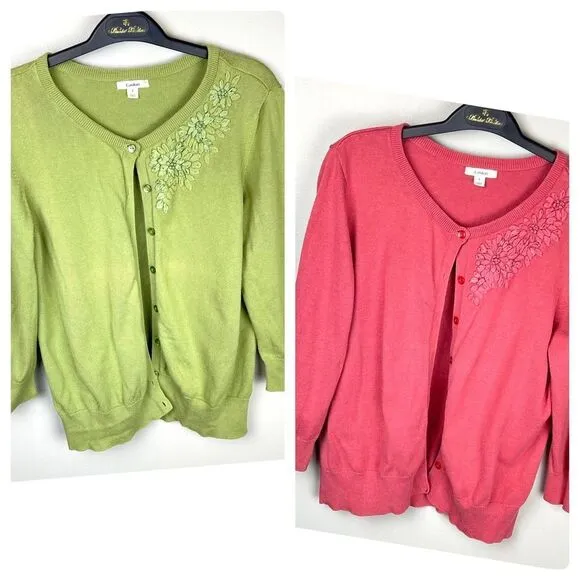 Caslon Cardigan Set of 2 Pink &amp; Green Cotton Blend Large