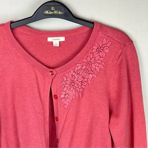 Caslon Cardigan Set of 2 Pink &amp; Green Cotton Blend Large