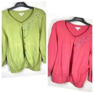 Caslon Cardigan Set of 2 Pink &amp; Green Cotton Blend Large