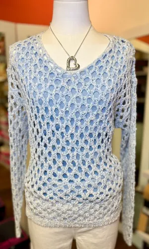 CB Crochet VNeck Denim Sweater
