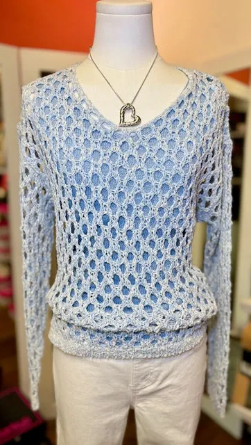 CB Crochet VNeck Denim Sweater