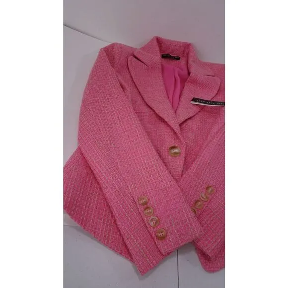 Central Park West Tweed Single Breast Blazer PInk Beige XS NWT 298