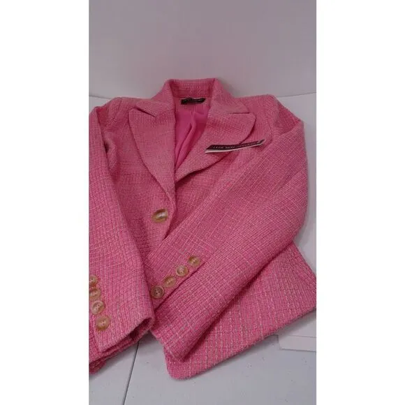 Central Park West Tweed Single Breast Blazer PInk Beige XS NWT 298