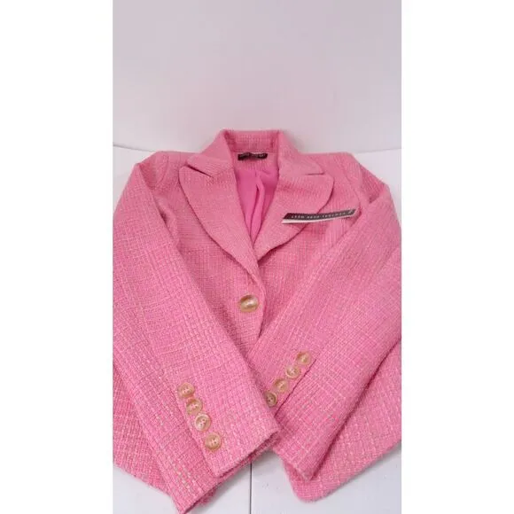 Central Park West Tweed Single Breast Blazer PInk Beige XS NWT 298