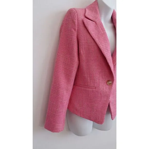 Central Park West Tweed Single Breast Blazer PInk Beige XS NWT 298