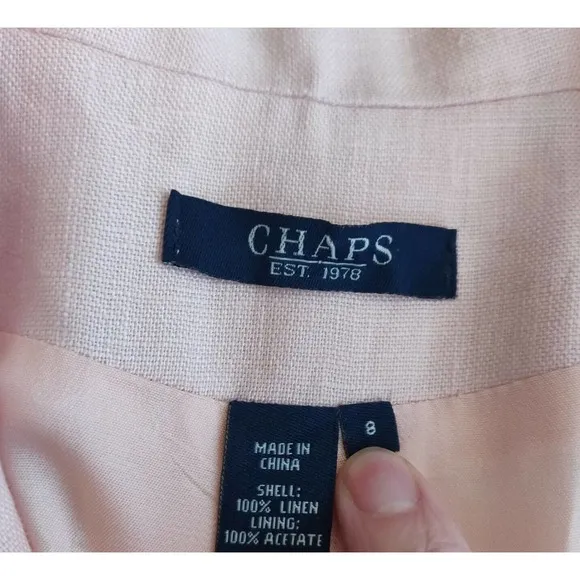 Chaps Women's Linen Two Piece Set Skirt Suit Blazer Coat Skirt Size 8 Pink.