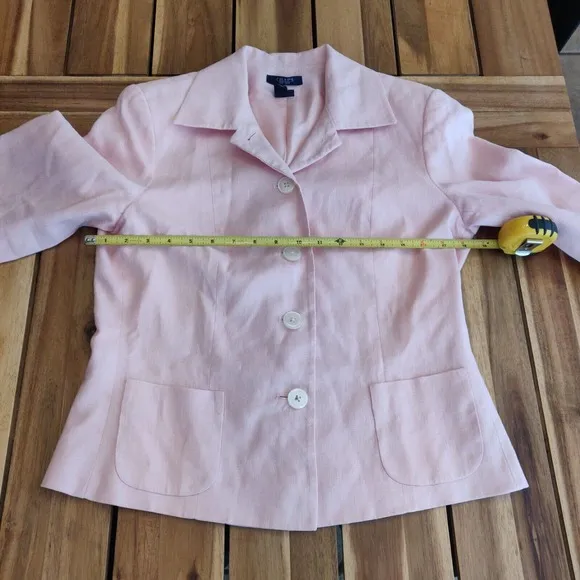 Chaps Women's Linen Two Piece Set Skirt Suit Blazer Coat Skirt Size 8 Pink.
