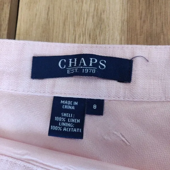 Chaps Women's Linen Two Piece Set Skirt Suit Blazer Coat Skirt Size 8 Pink.