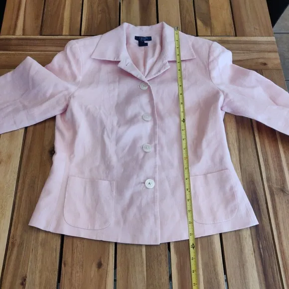 Chaps Women's Linen Two Piece Set Skirt Suit Blazer Coat Skirt Size 8 Pink.