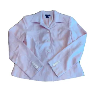 Chaps Women's Linen Two Piece Set Skirt Suit Blazer Coat Skirt Size 8 Pink.