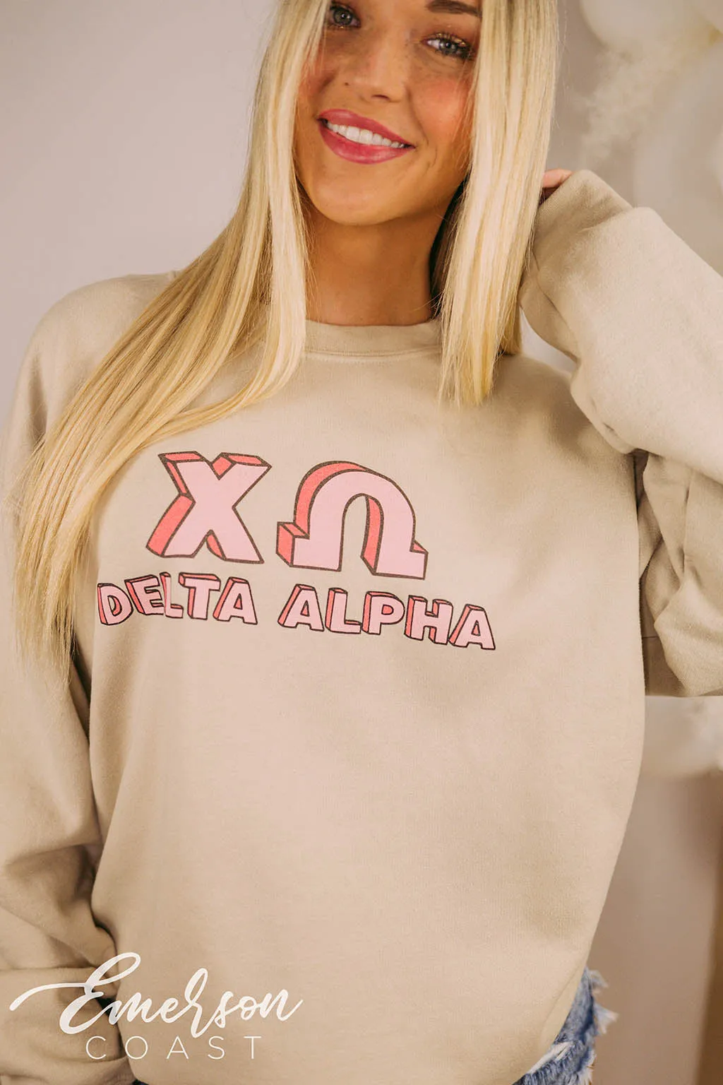 Chi Omega PR Detailed Sand Crewneck