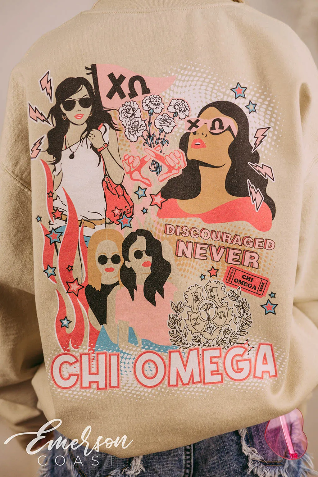 Chi Omega PR Detailed Sand Crewneck
