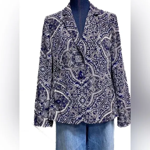 Chicos Blazer, Paisley Purple Women's Size Medium, Button up Jacket, Lined