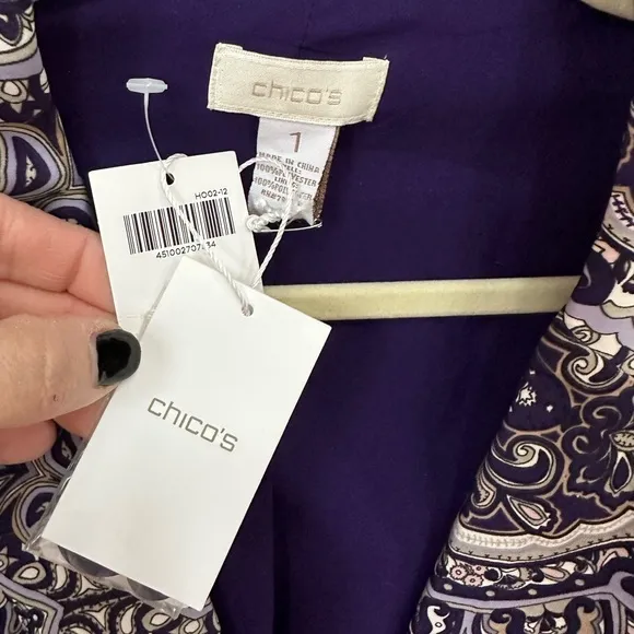 Chicos Blazer, Paisley Purple Women's Size Medium, Button up Jacket, Lined