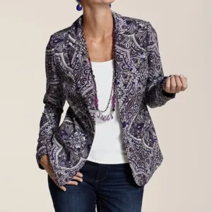Chicos Blazer, Paisley Purple Women's Size Medium, Button up Jacket, Lined