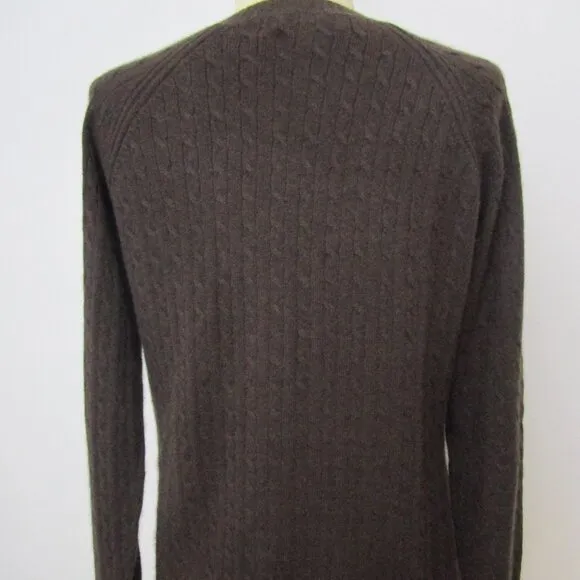 Chocolate CASHMERE Cable Pullover Knit Sweater Open Neck Cuddly