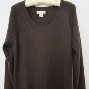 Chocolate CASHMERE Cable Pullover Knit Sweater Open Neck Cuddly