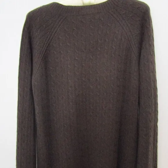 Chocolate CASHMERE Cable Pullover Knit Sweater Open Neck Cuddly