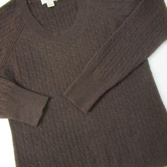 Chocolate CASHMERE Cable Pullover Knit Sweater Open Neck Cuddly