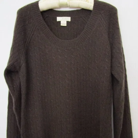 Chocolate CASHMERE Cable Pullover Knit Sweater Open Neck Cuddly