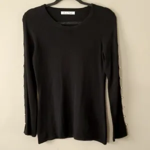 Claudia Nichole Silk Cashmere Black Sweater With Faux Pearls Size S