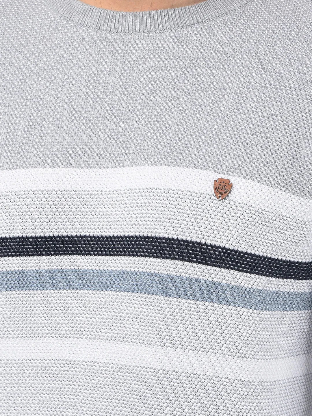 COBB LIGHT GREY SELF-DESIGN ROUND NECK SWEATER