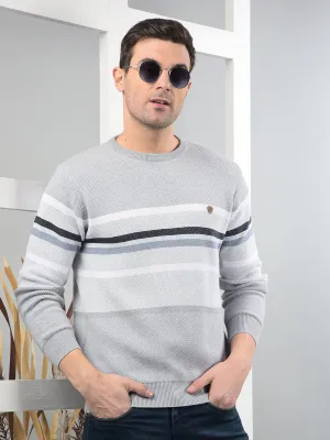 COBB LIGHT GREY SELF-DESIGN ROUND NECK SWEATER