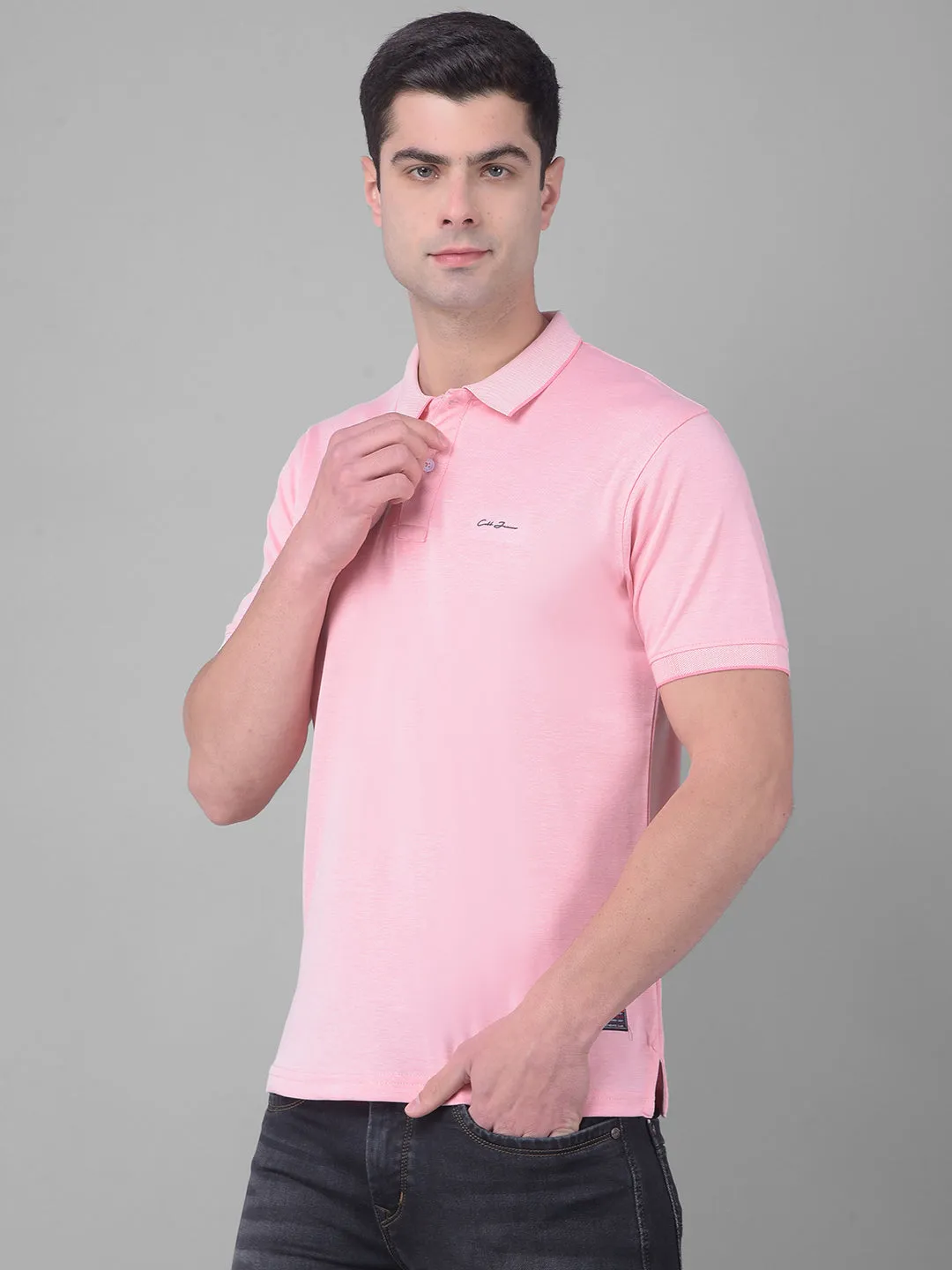 COBB SOLID ROSE PINK POLO NECK T-SHIRT