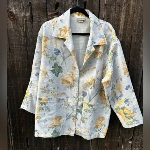 Coldwater Creek Floral Blazer Collared Jacket in Blue Yellow Green Suit Coat