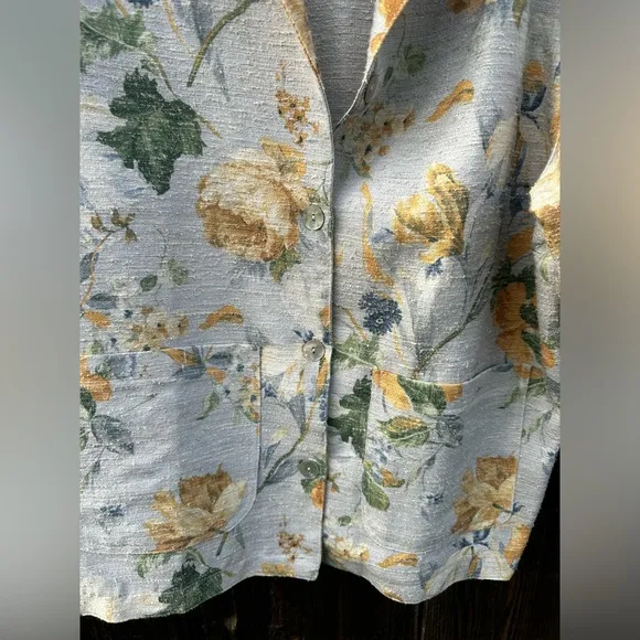 Coldwater Creek Floral Blazer Collared Jacket in Blue Yellow Green Suit Coat