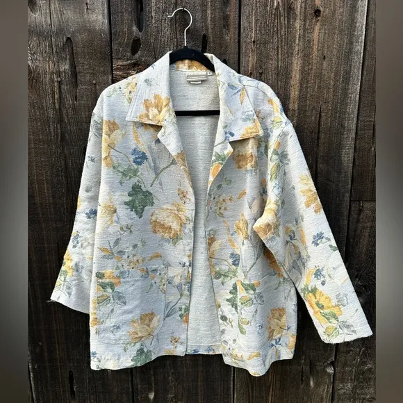 Coldwater Creek Floral Blazer Collared Jacket in Blue Yellow Green Suit Coat