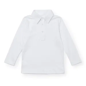 Collegiate Shop: Finn Pima Cotton Long Sleeve Polo Golf Shirt with Monogram - White