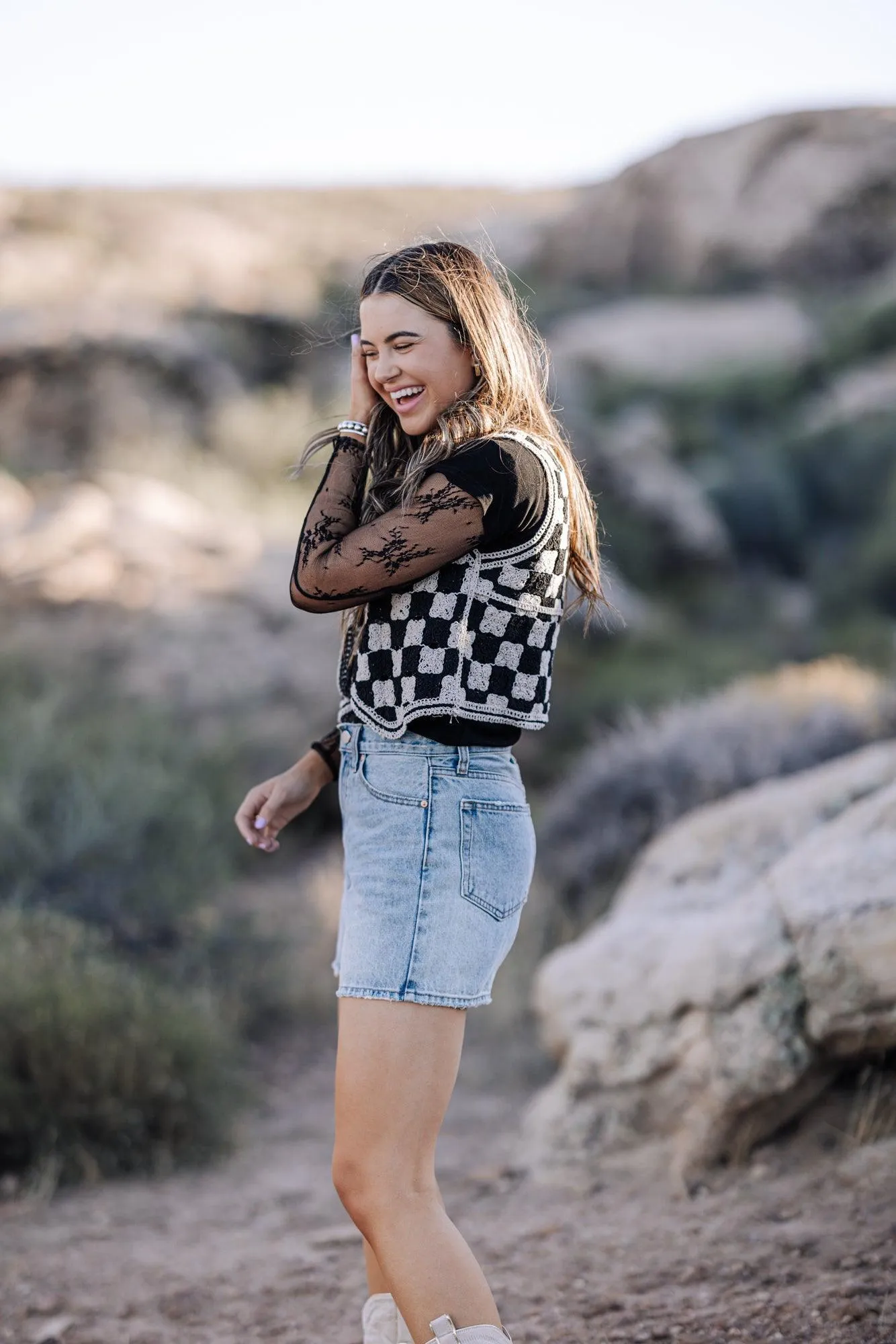 Cotton Crochet Checkered Vest