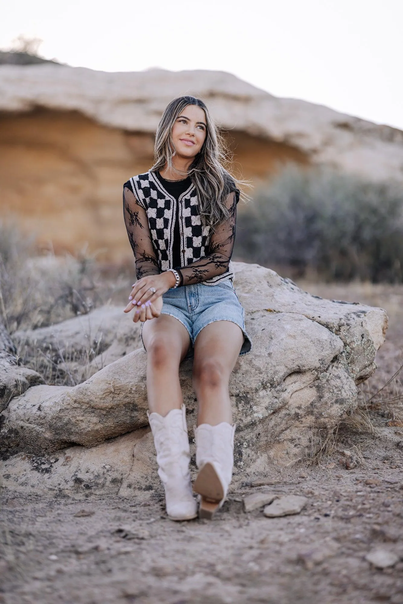 Cotton Crochet Checkered Vest