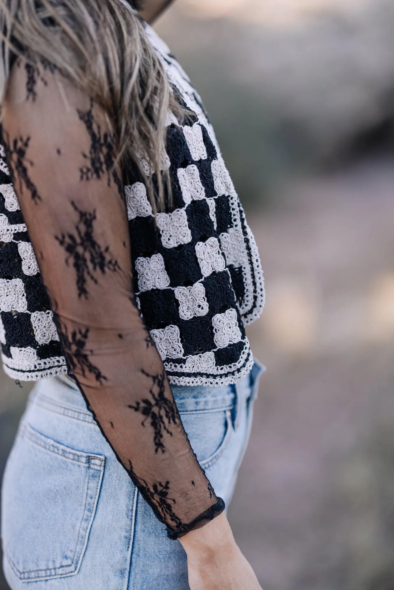 Cotton Crochet Checkered Vest
