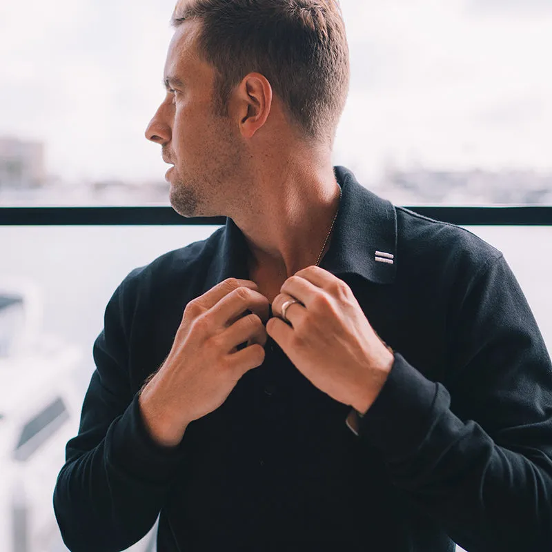 Cotton Polo - Long Sleeve - Black