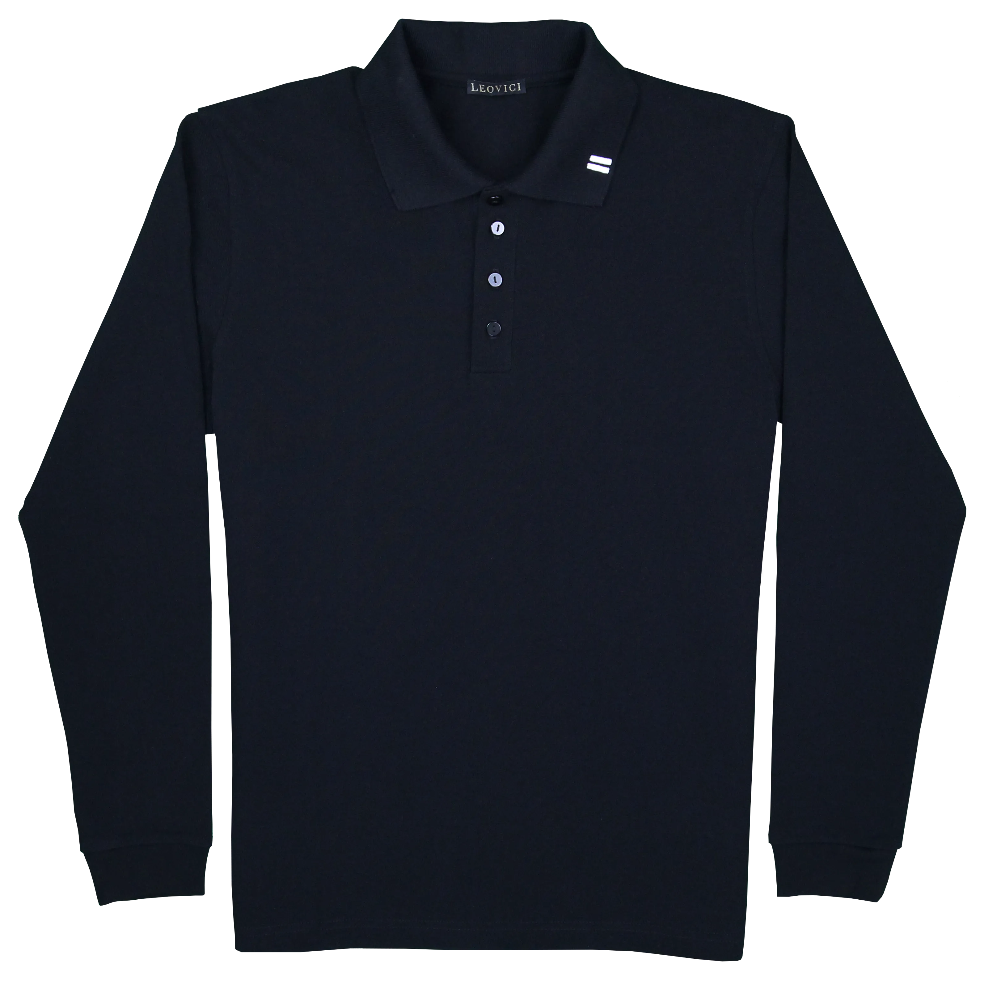 Cotton Polo - Long Sleeve - Black