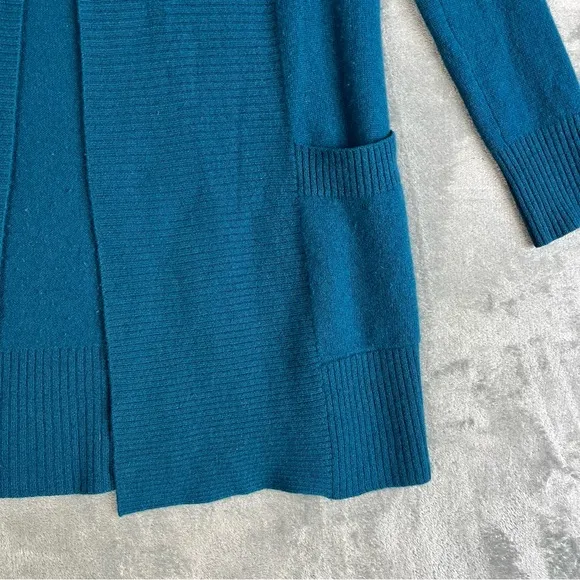 Cynthia Rowley 100% Cashmere Cardigan Sweater Small Peacock Blue Open Front Soft