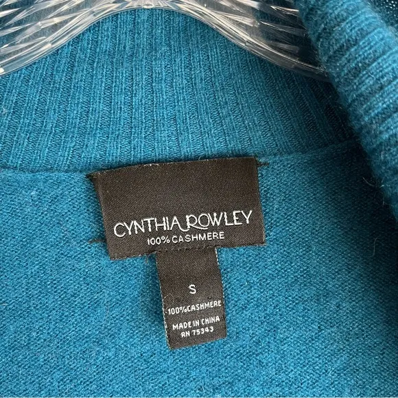 Cynthia Rowley 100% Cashmere Cardigan Sweater Small Peacock Blue Open Front Soft