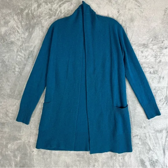 Cynthia Rowley 100% Cashmere Cardigan Sweater Small Peacock Blue Open Front Soft