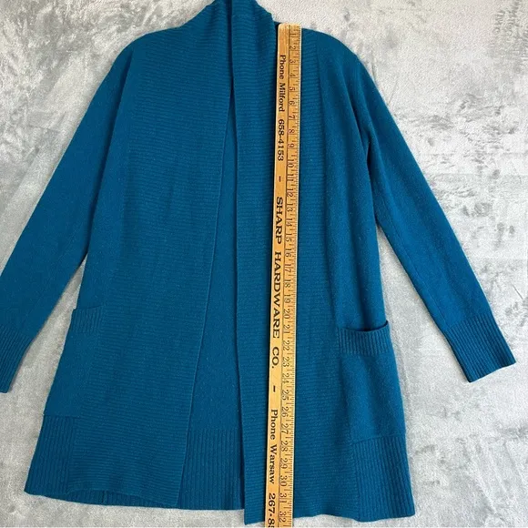 Cynthia Rowley 100% Cashmere Cardigan Sweater Small Peacock Blue Open Front Soft